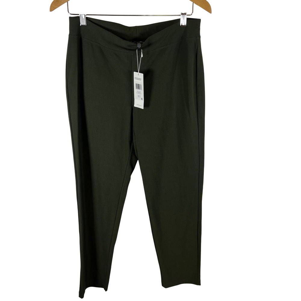 Eileen Fisher Slim Ankle Pant Seaweed Green Stretch Knit Pull On Small Designer